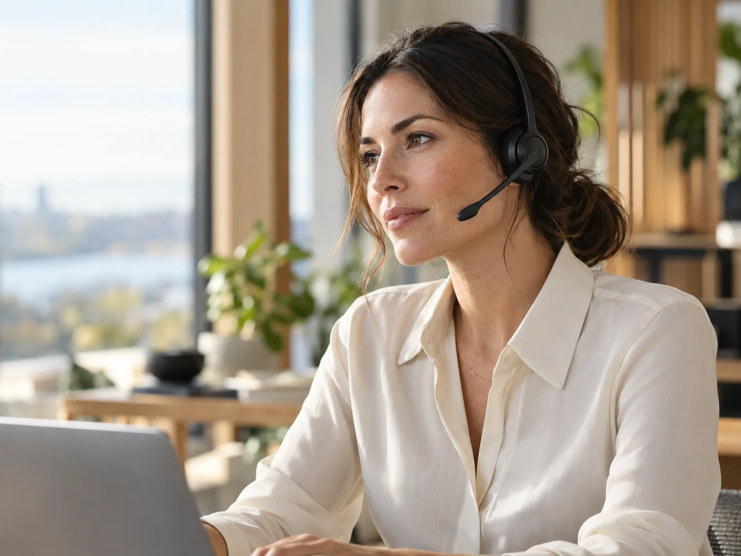 Portrait of an attentive customer conversation specialist